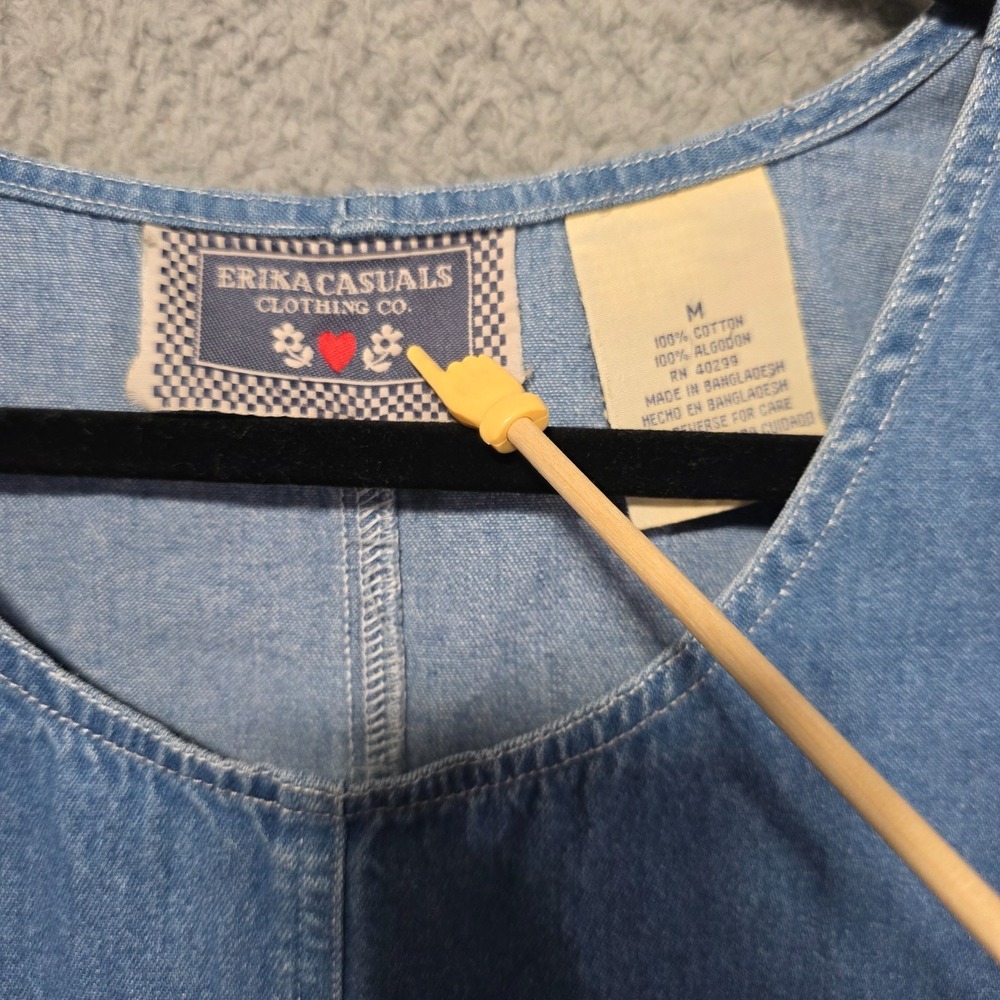 Vintage Erikas Casual Denim Mini Dress Medium Pockets 90s Summer - Picture 4 of 10
